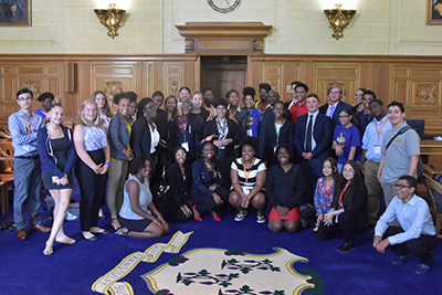 2019 L.A.W. Camp students from Hartford and New Britain with Connecticut Supreme Court Chief Justice Richard A. Robinson.