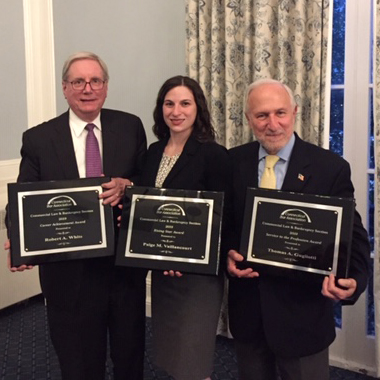 The 2019 CLABBY award winners Robert A. White, Paige M. Vaillancourt, and Thomas A. Gugliotti.