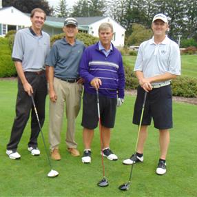 Lucas D. Strunk, Richard S. Bartlett, Event Chair Richard L. Aiken, Jr., and Erik S. Bartlett play in the 20th Annual Verrilli-Belkin Workers’ Compensation Charity Golf and Dinner Event. Photo taken Kenneth B. Katz.